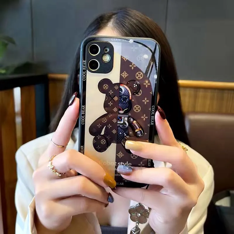 2022 Tide Brand Mechanical Bear Transparent Side Phone Case Suitable for iPhone Xs Max 7-13 Series