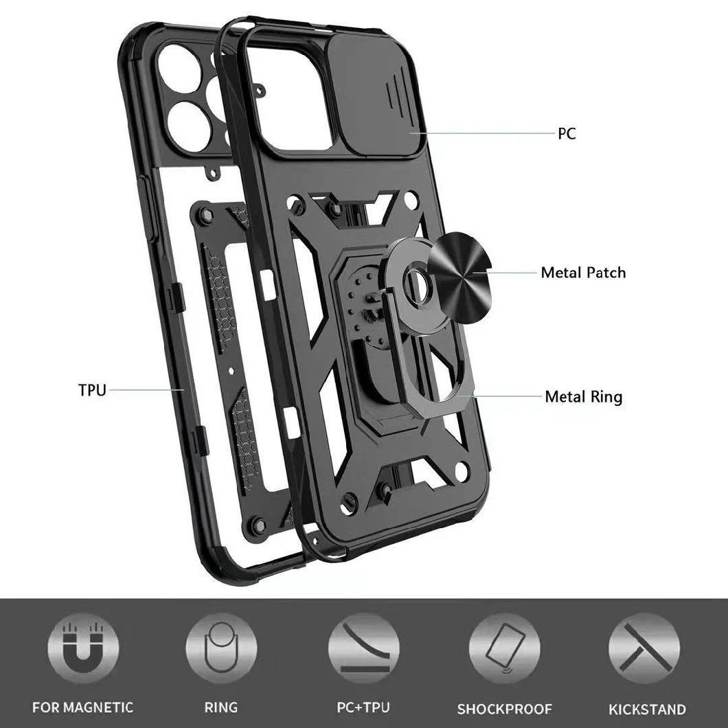 Wholesale Heavy-Duty TPU+PC Armour Phone Case Metal Ring Magnetic Case