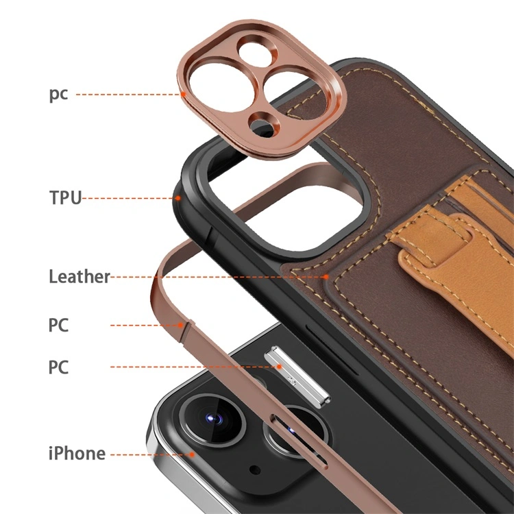 Business Style PC TPU Anti Drop PU Leather Mobile Phone Case with Card Holder for iPhone 14