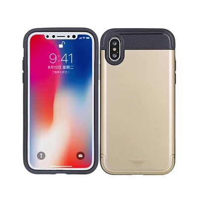 Kreditkarteninhaber Brieftasche Handyhülle TPU + PC Wire Drawing Hard Case für iPhone X